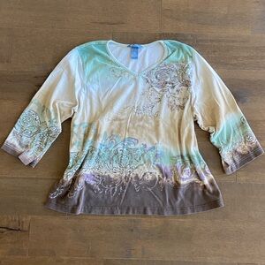 Koret Women's Floral Pajama Top - Brown and Cream